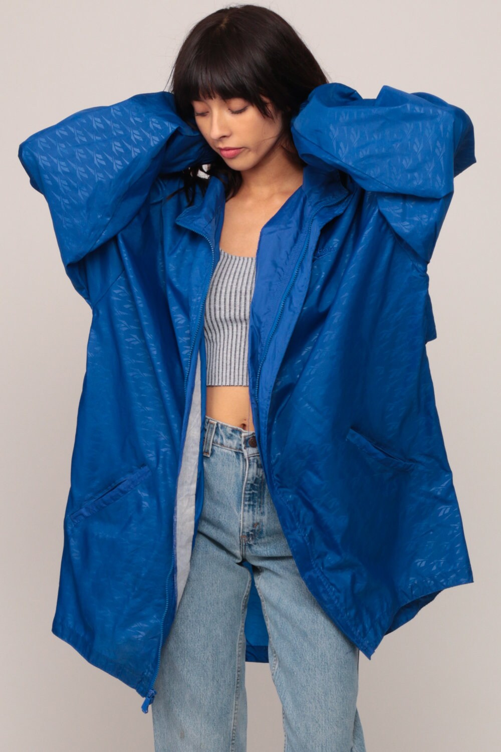 90s Reebok Hooded Windbreaker Jacket Blue Extra Large XXL