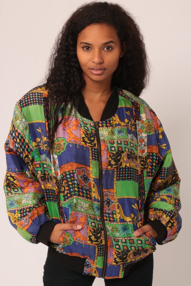 90s Silk Windbreaker Jacket Baroque Patchwork Extra Large XXL