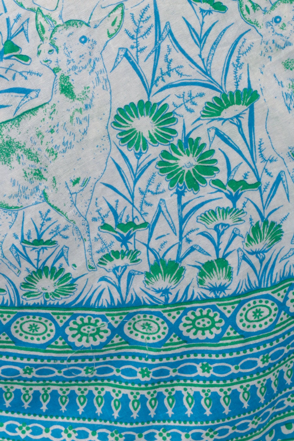 70s Deer Print Wrap Skirt Midi Cotton High Waist Blue Small-Large