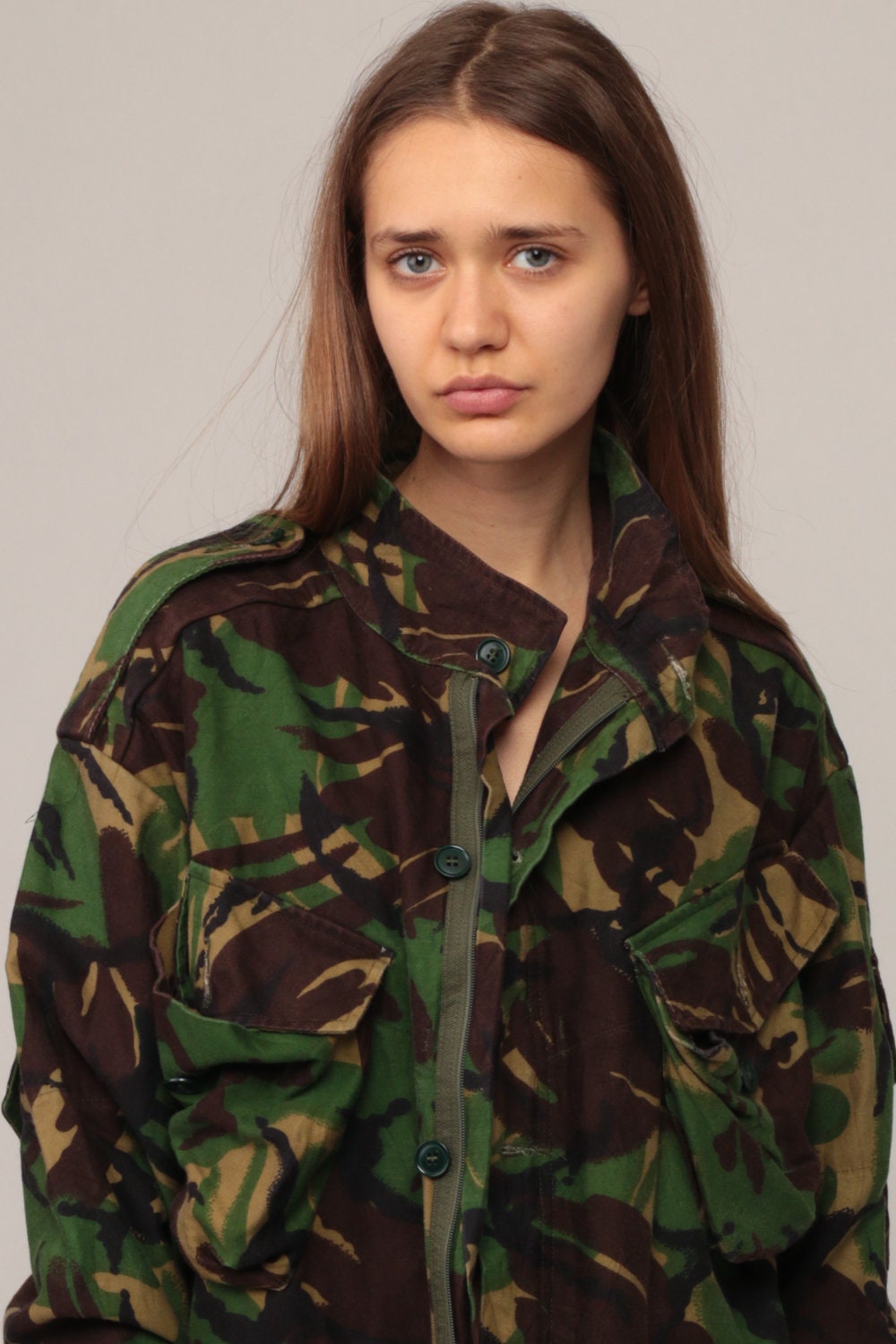 1980s Military Camo Utility Jacket Olive Drab Field Jacket Extra Large XL
