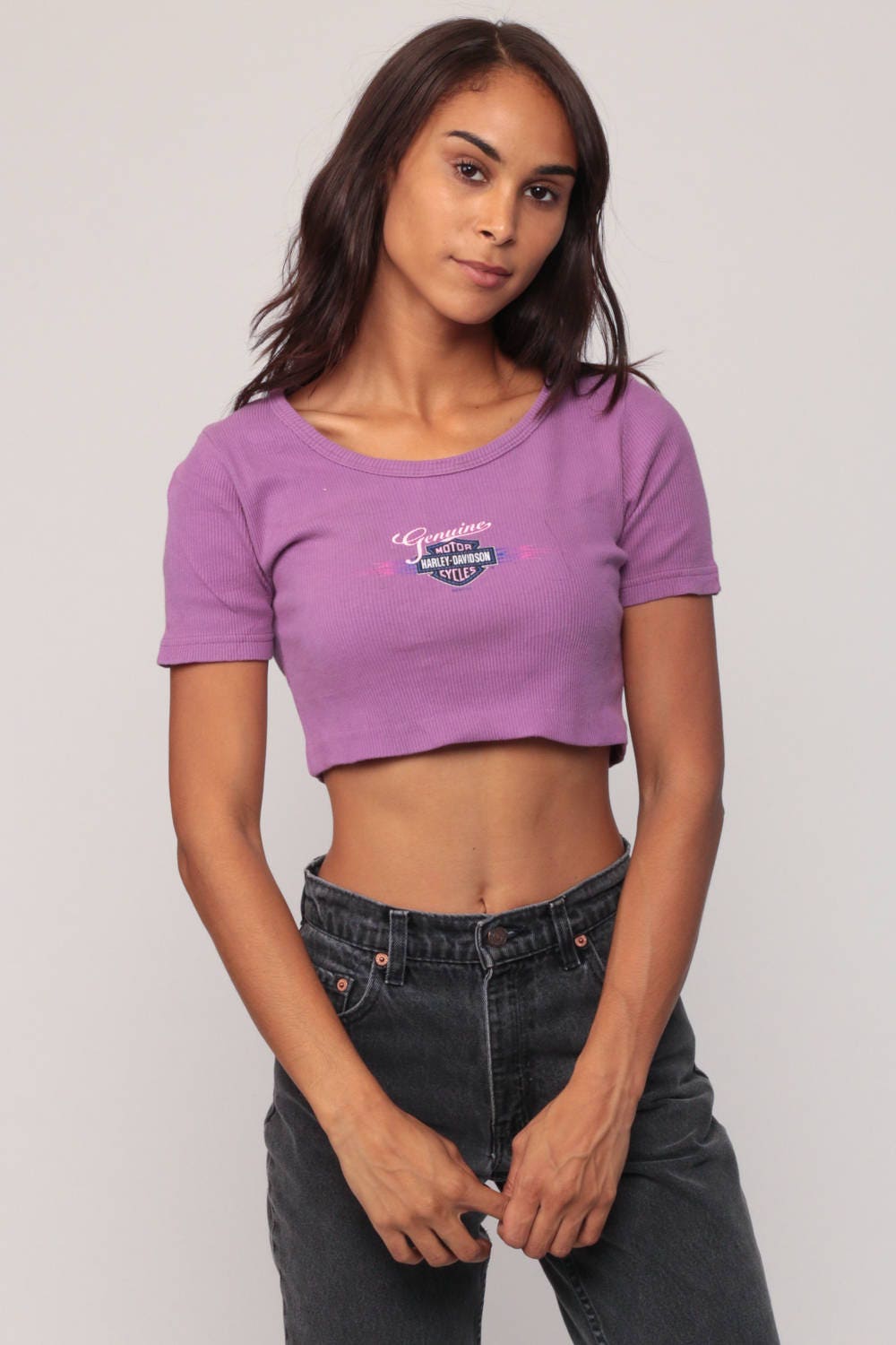 90s Harley Davidson Purple Crop Top Graphic Tee Small Medium