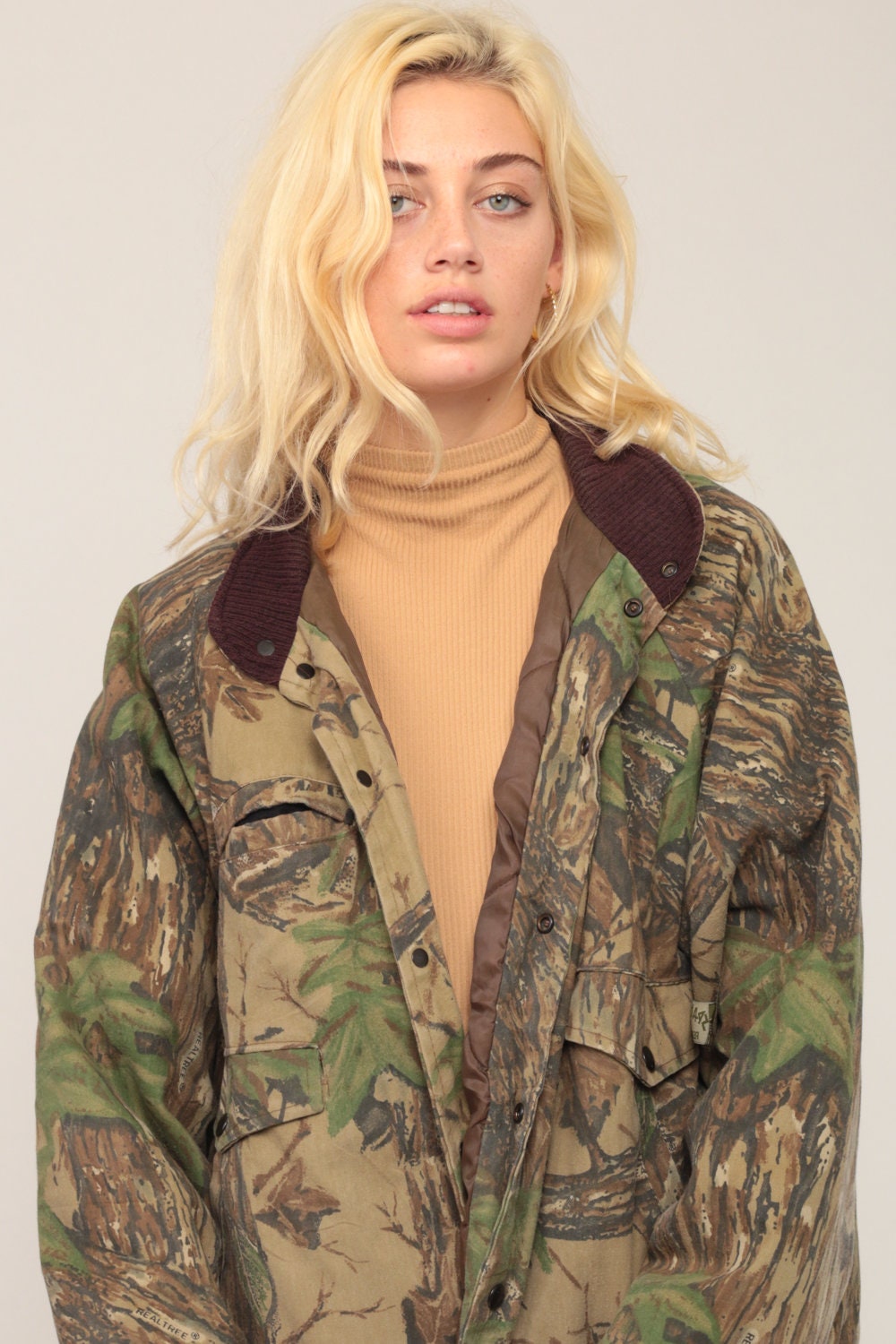 80s Camo Leaf Bomber Jacket Army Green Camouflage Coat Extra Large XL