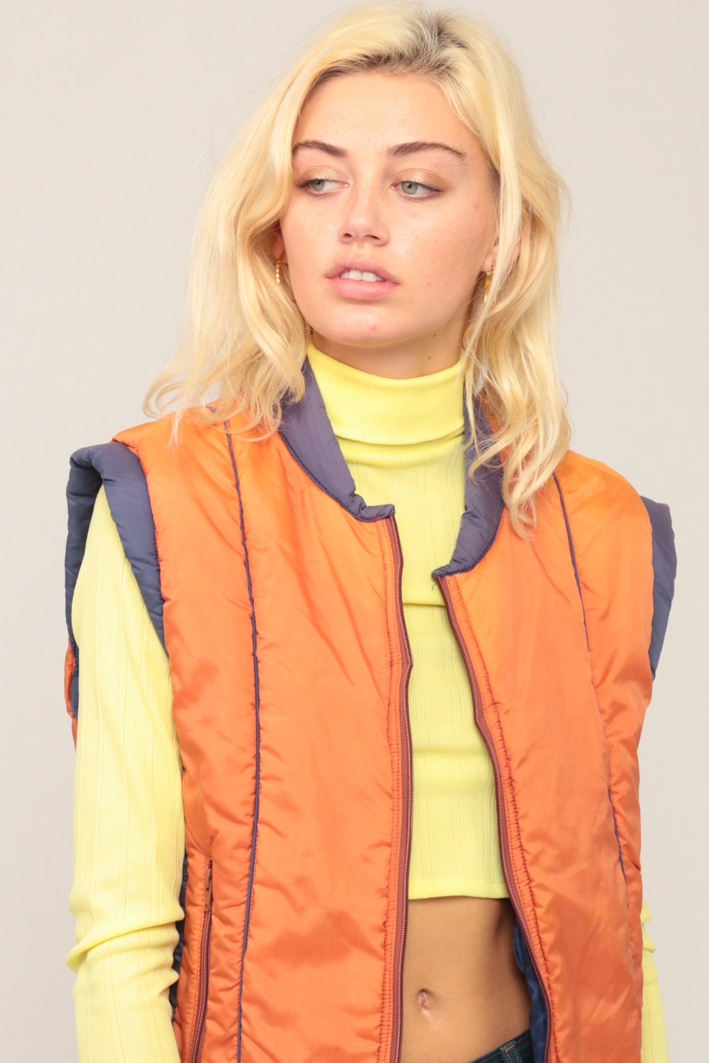 70s Orange Puffer Ski Vest Sleeveless Jacket Medium