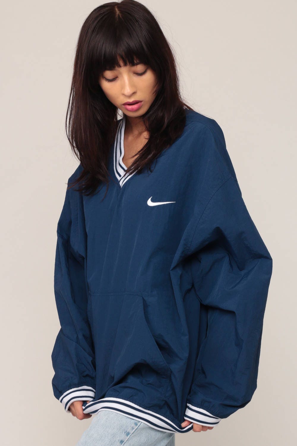 Nike 90s Windbreaker Pullover Jacket V Neck Blue Nylon Extra Large