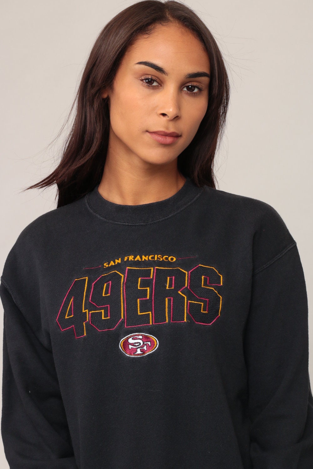 90s San Francisco 49ers Football Sweatshirt Black Graphic Crewneck Small