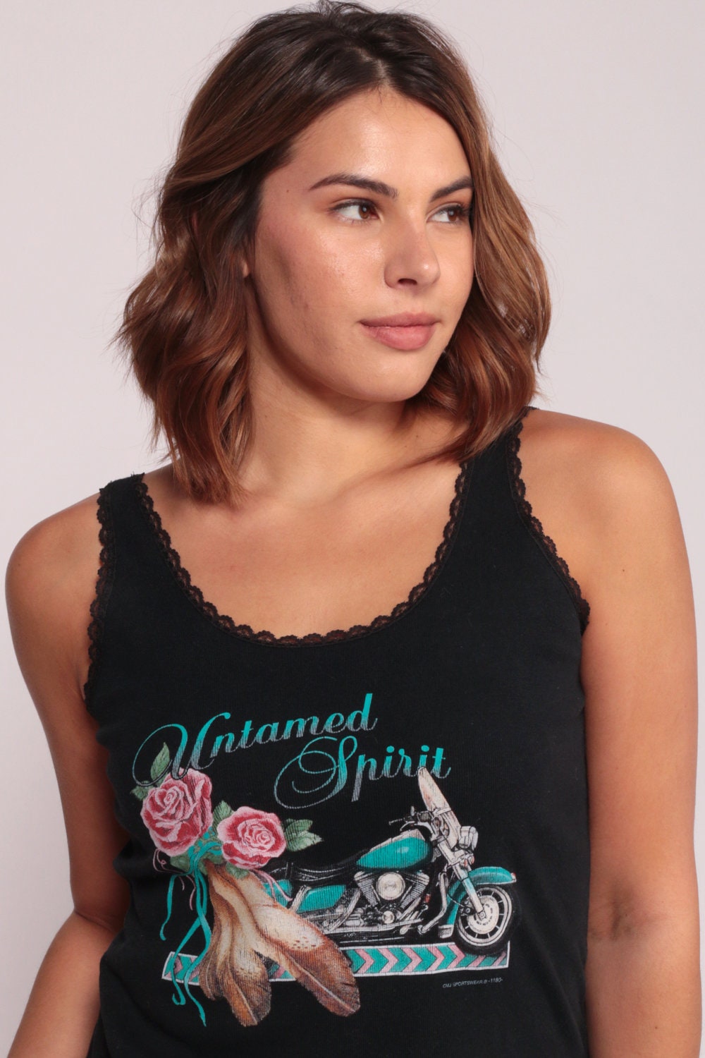 90s Untamed Spirit Motorcycle Biker Tank Top Black Graphic Large