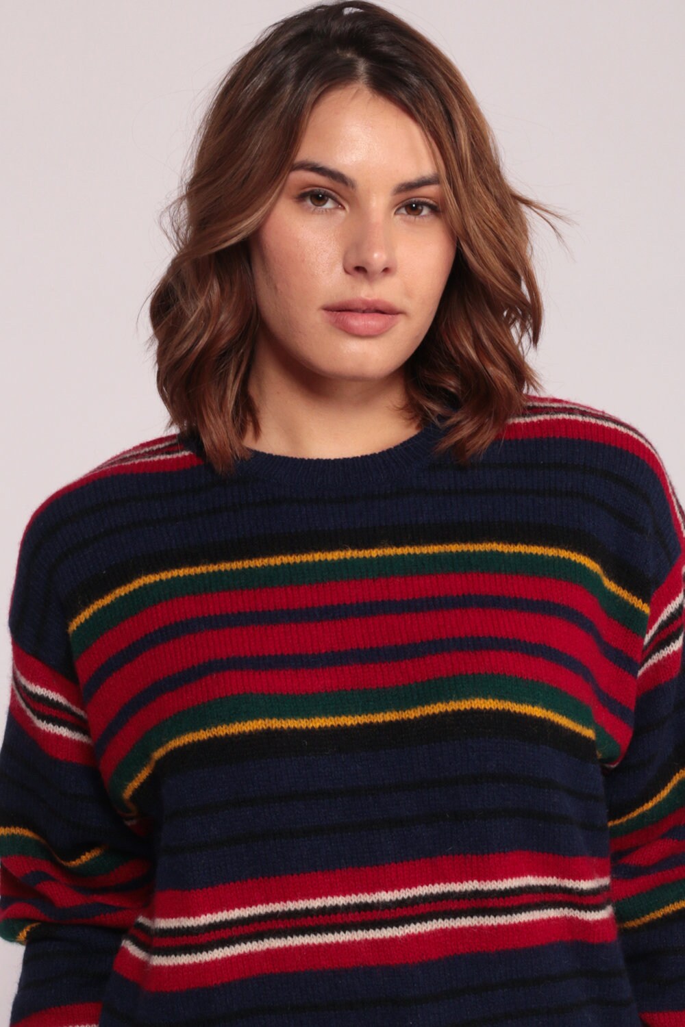 80s Wool Striped Sweater Blue Red Pullover Knit Large