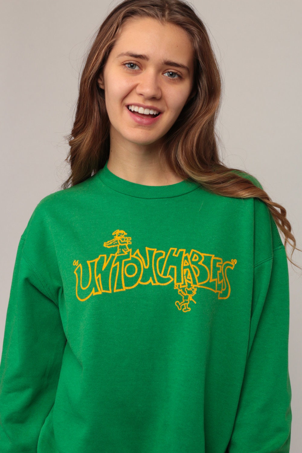 80s Untouchables Angel Devil Sweatshirt Green Graphic Crewneck Medium