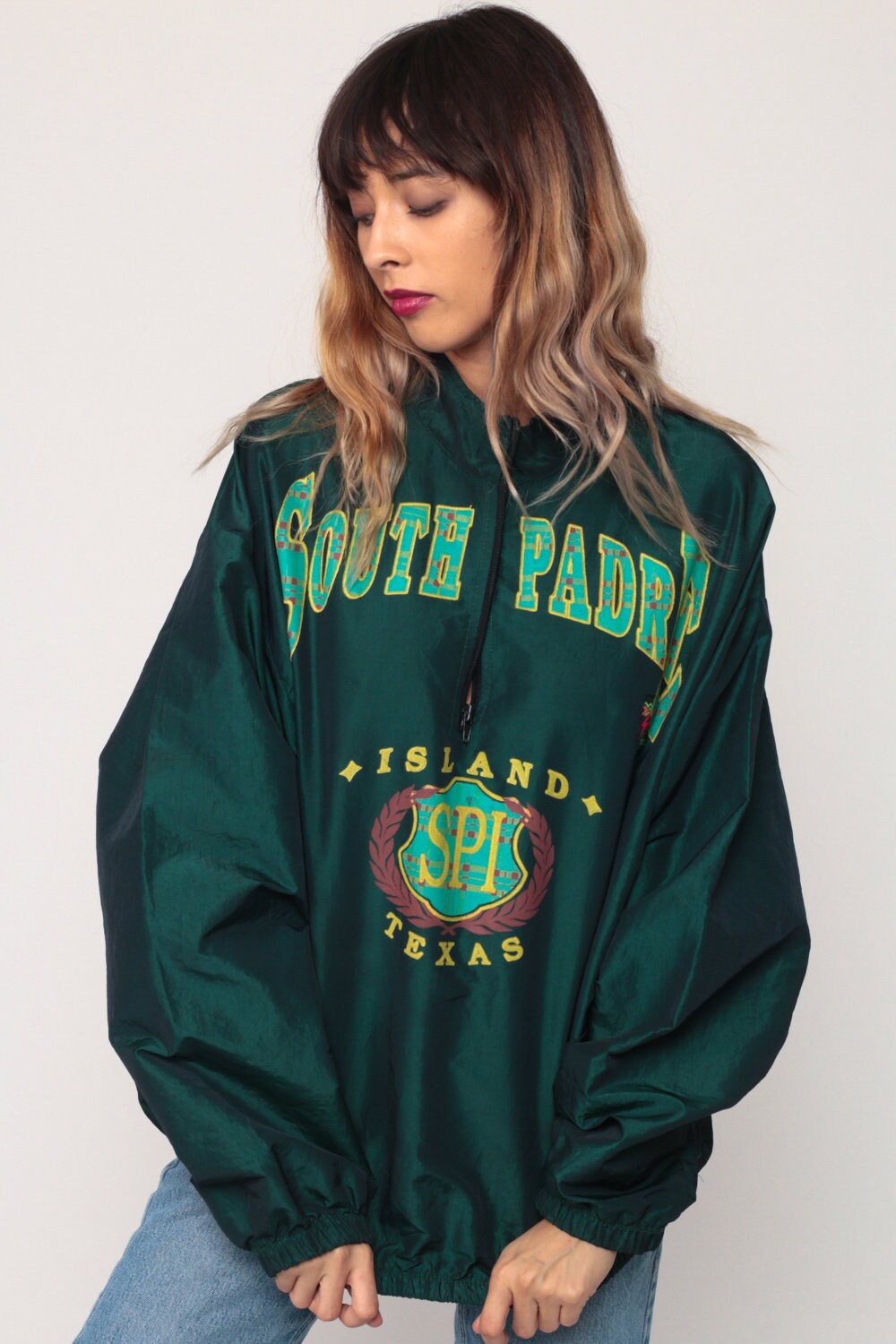 90s South Padre Island Texas Windbreaker Jacket Pullover Hood XXL