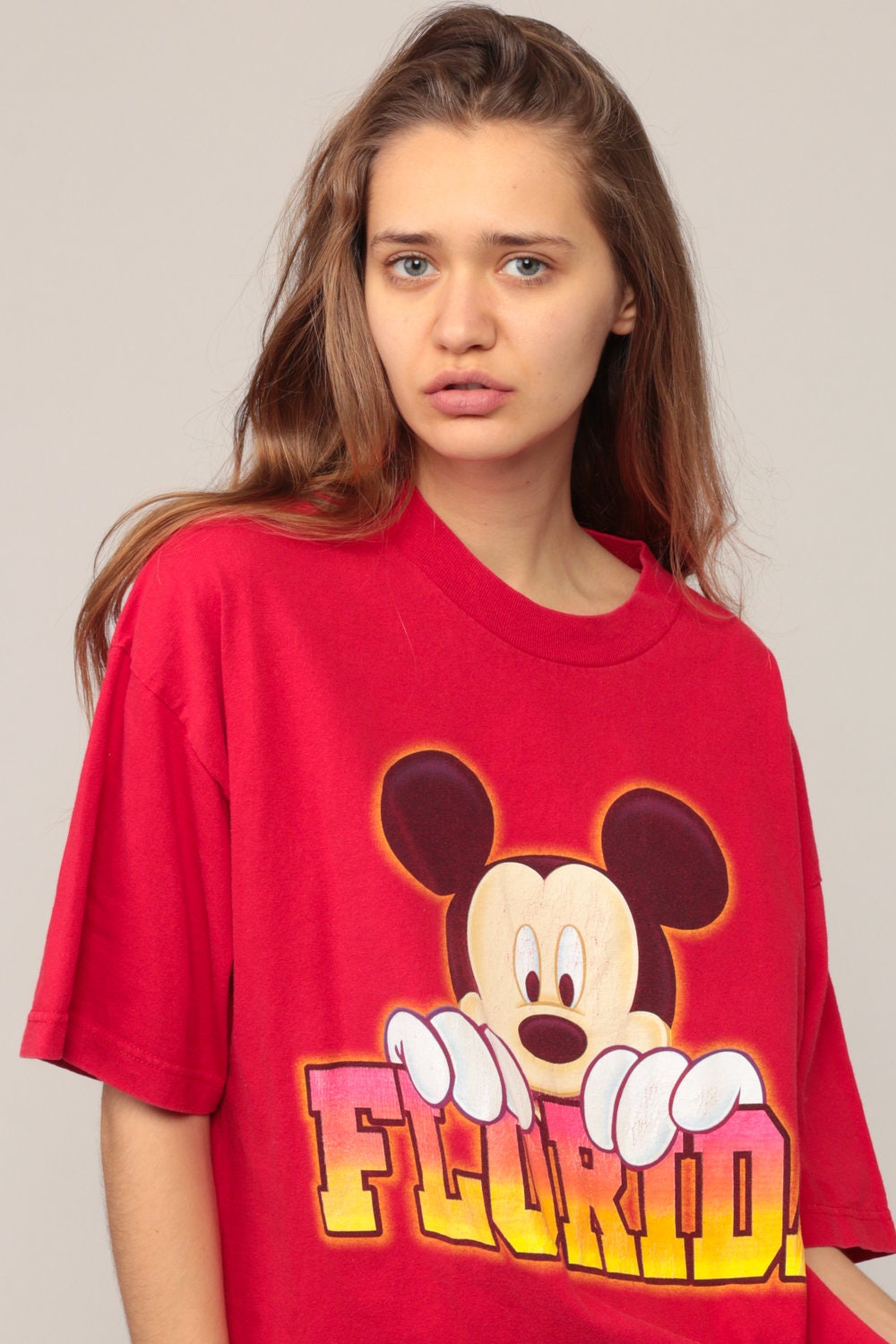 90s Mickey Mouse Florida Graphic T-Shirt Disney Unisex Red Extra Large