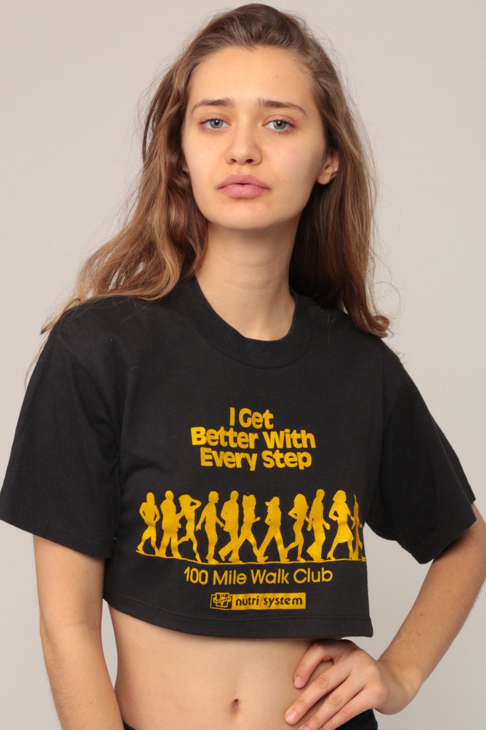 80s 100 Mile Walk Club Graphic Crop Top T-Shirt Small Medium