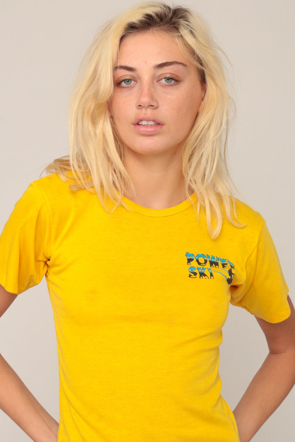 80s Power Ski Jet Ski Graphic T-Shirt Yellow Extra Small