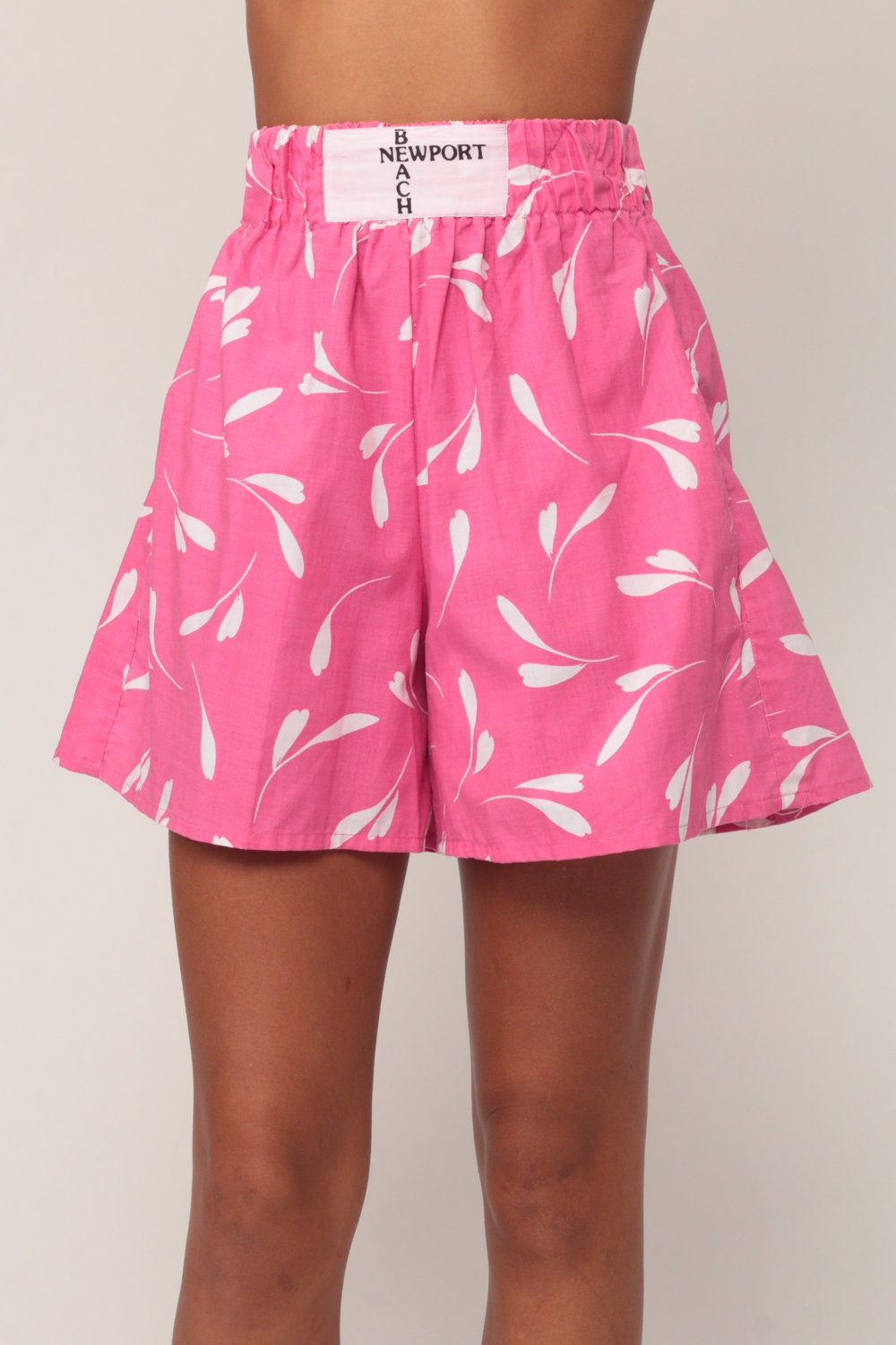 80s Floral Pink Shorts Newport Beach High Waist Wide Leg Cotton Extra Small
