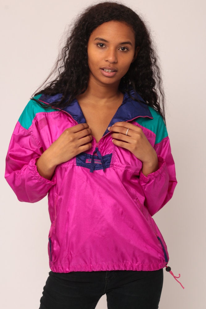 90s Columbia Windbreaker Jacket Half Zip Pullover Fuchsia Small