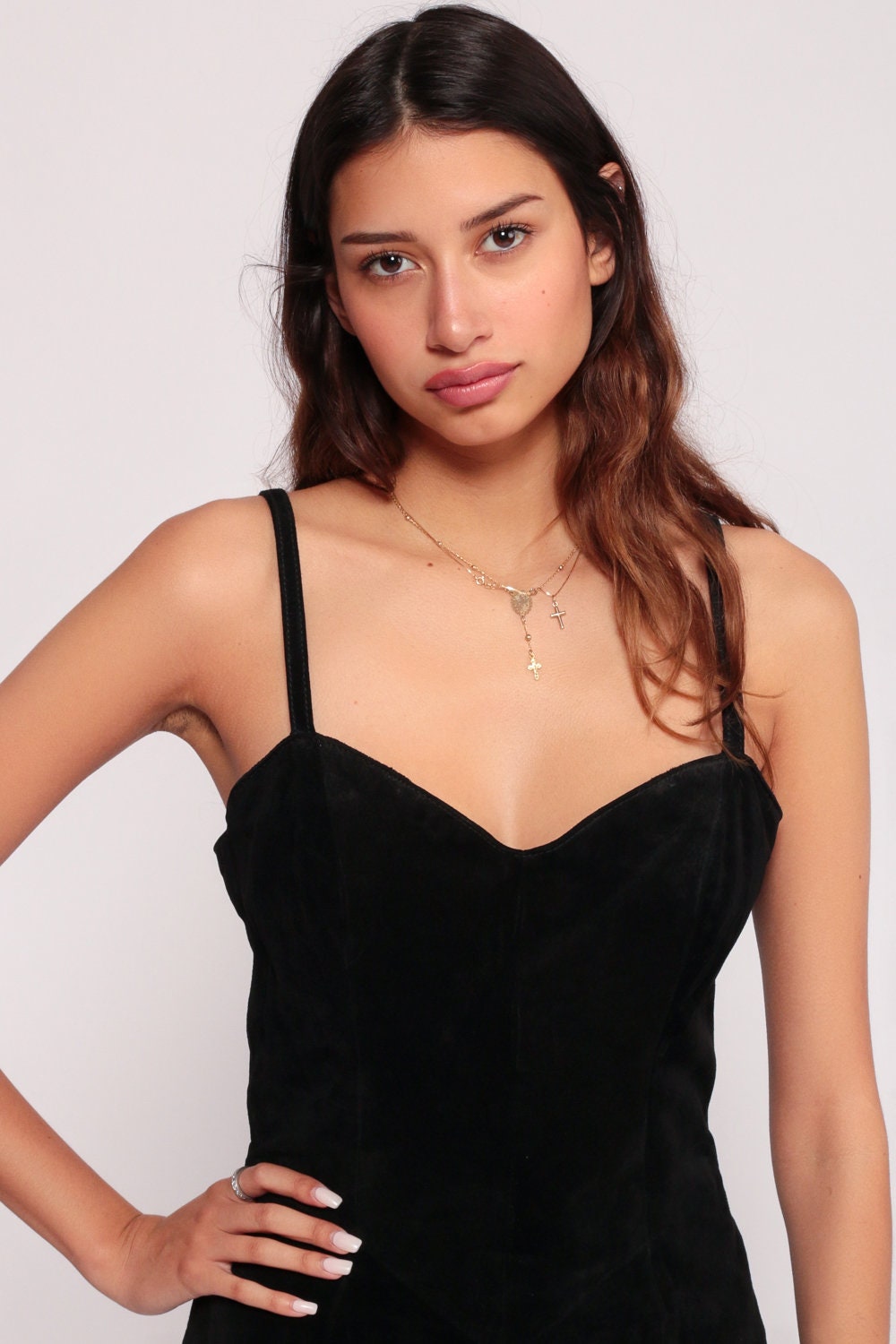 80s Wilsons Leather Black Suede Mini Dress Bodycon Sweetheart Neckline Small