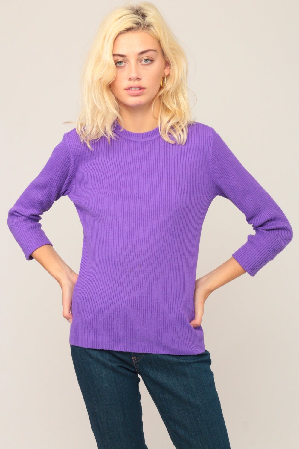 70s Purple Acrylic Knit Pullover Sweater Jumper Extra Large XL