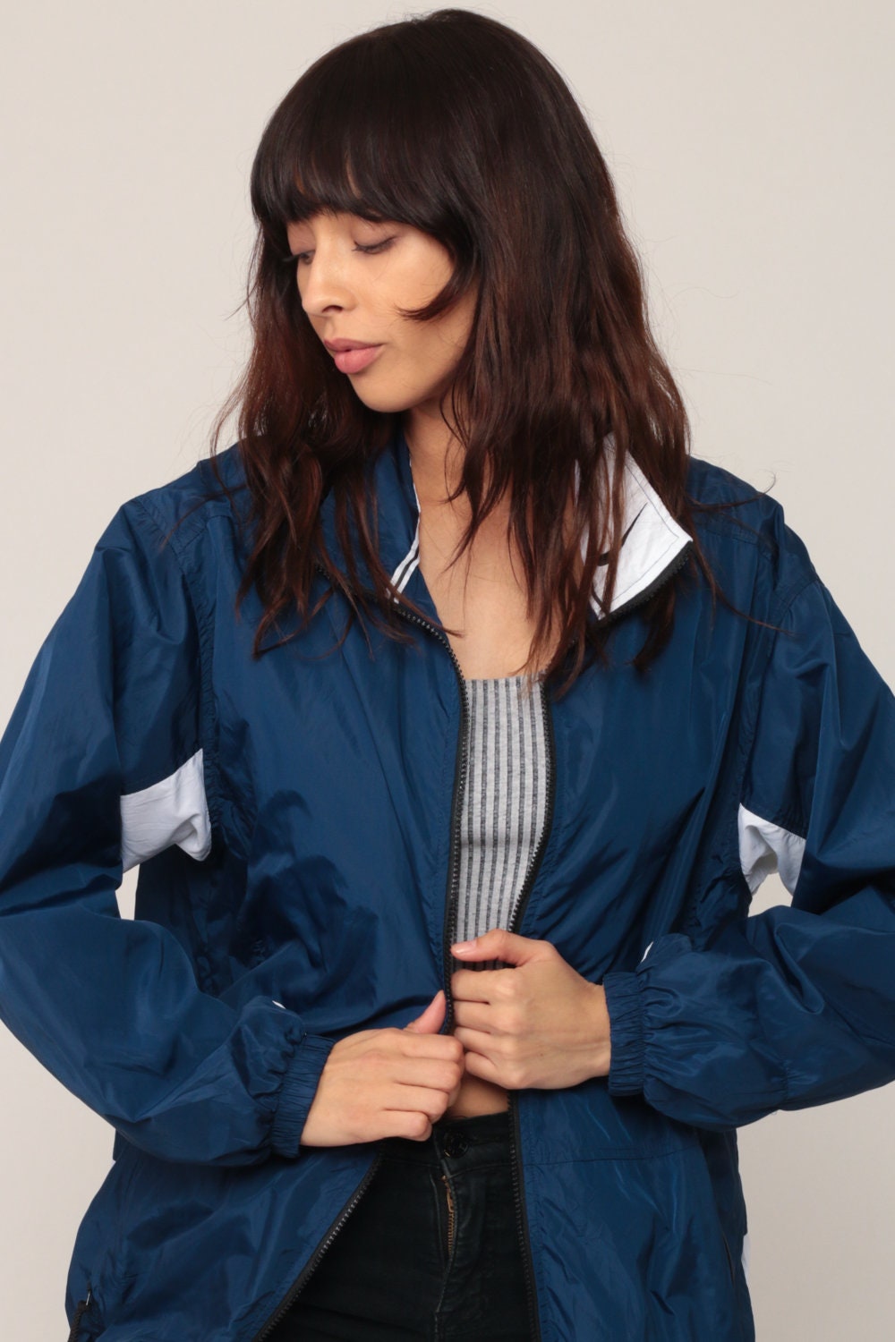 Nike Windbreaker Jacket Shell Zip Dark Blue Nylon Unisex Medium Large