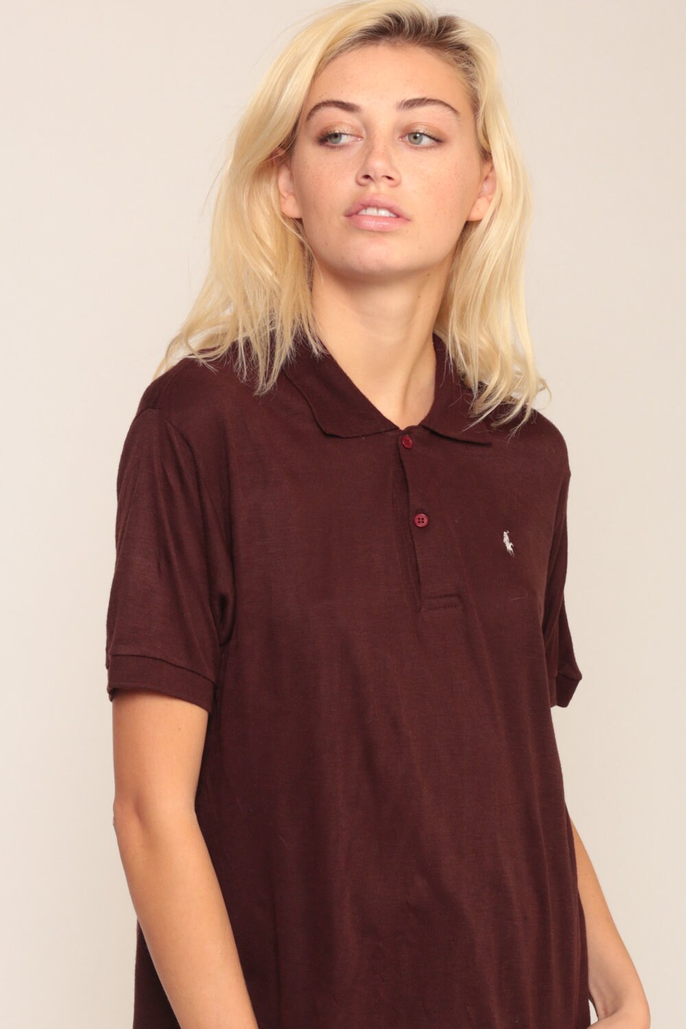 80s Ralph Lauren Polo Shirt Brown Cotton Button-Up Short Sleeve Extra Large XXL