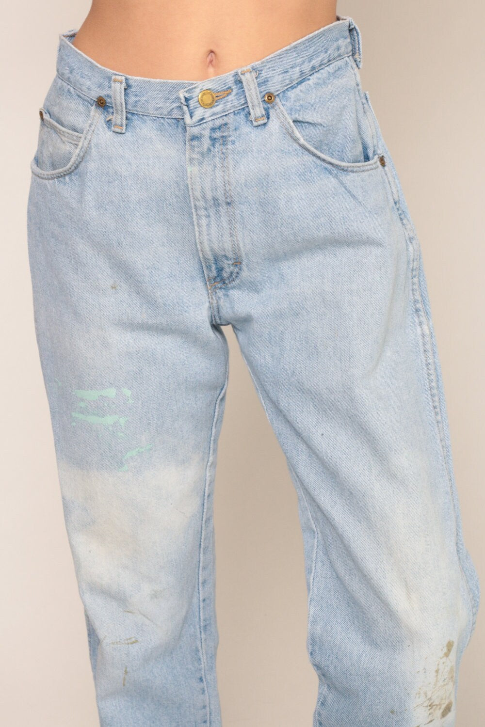 Wrangler 80s Mom Jeans High Waisted Tapered Distressed Blue Denim Large 33