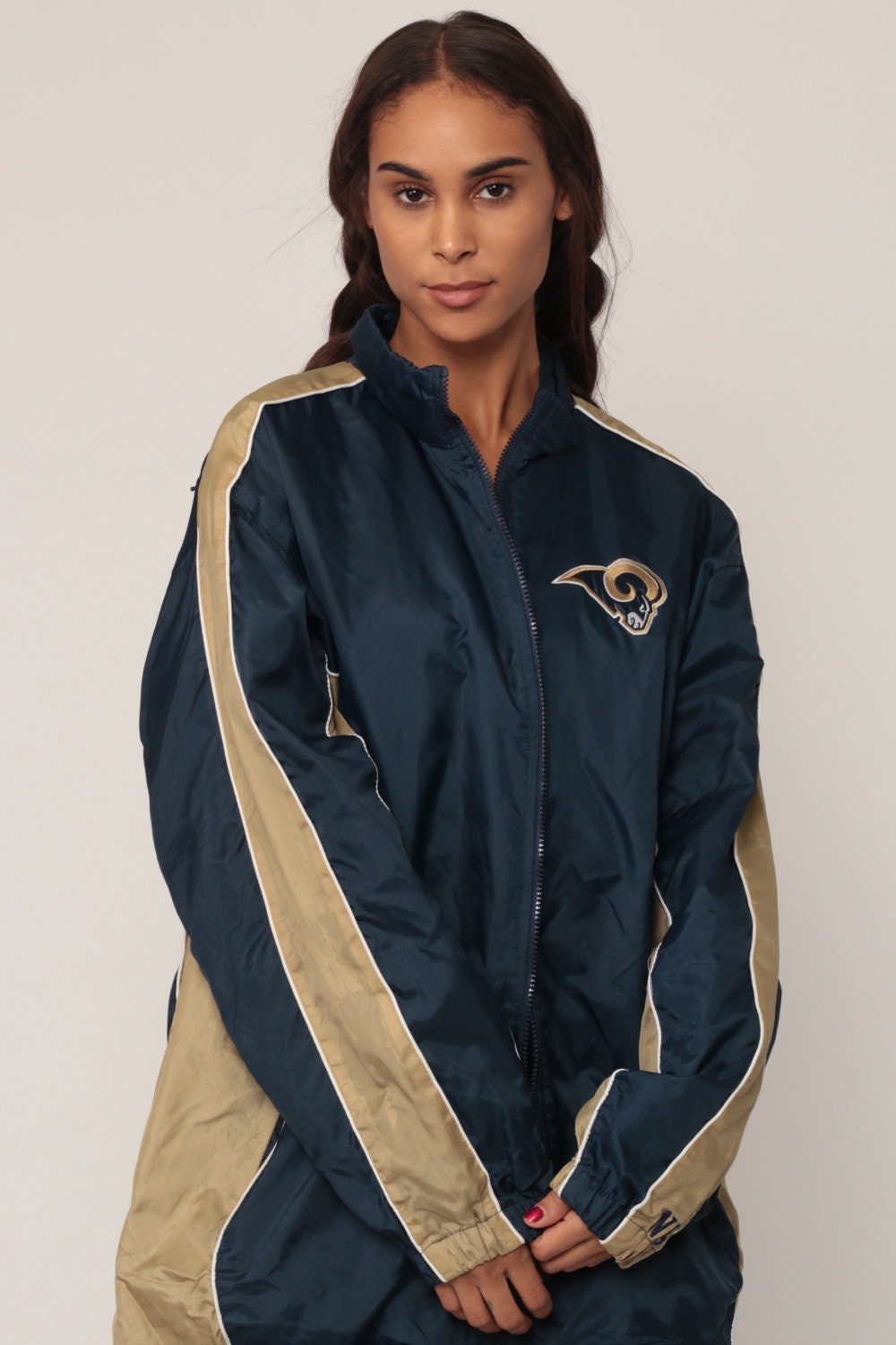 90s St Louis Rams NFL Hooded Jacket Nylon Unisex Extra Large