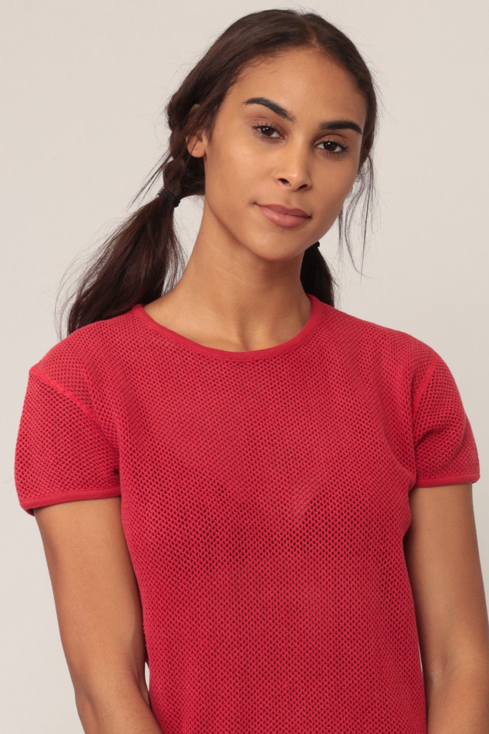 80s Red Mesh T-Shirt Sheer Short Sleeve Athletic Top Extra Large XL