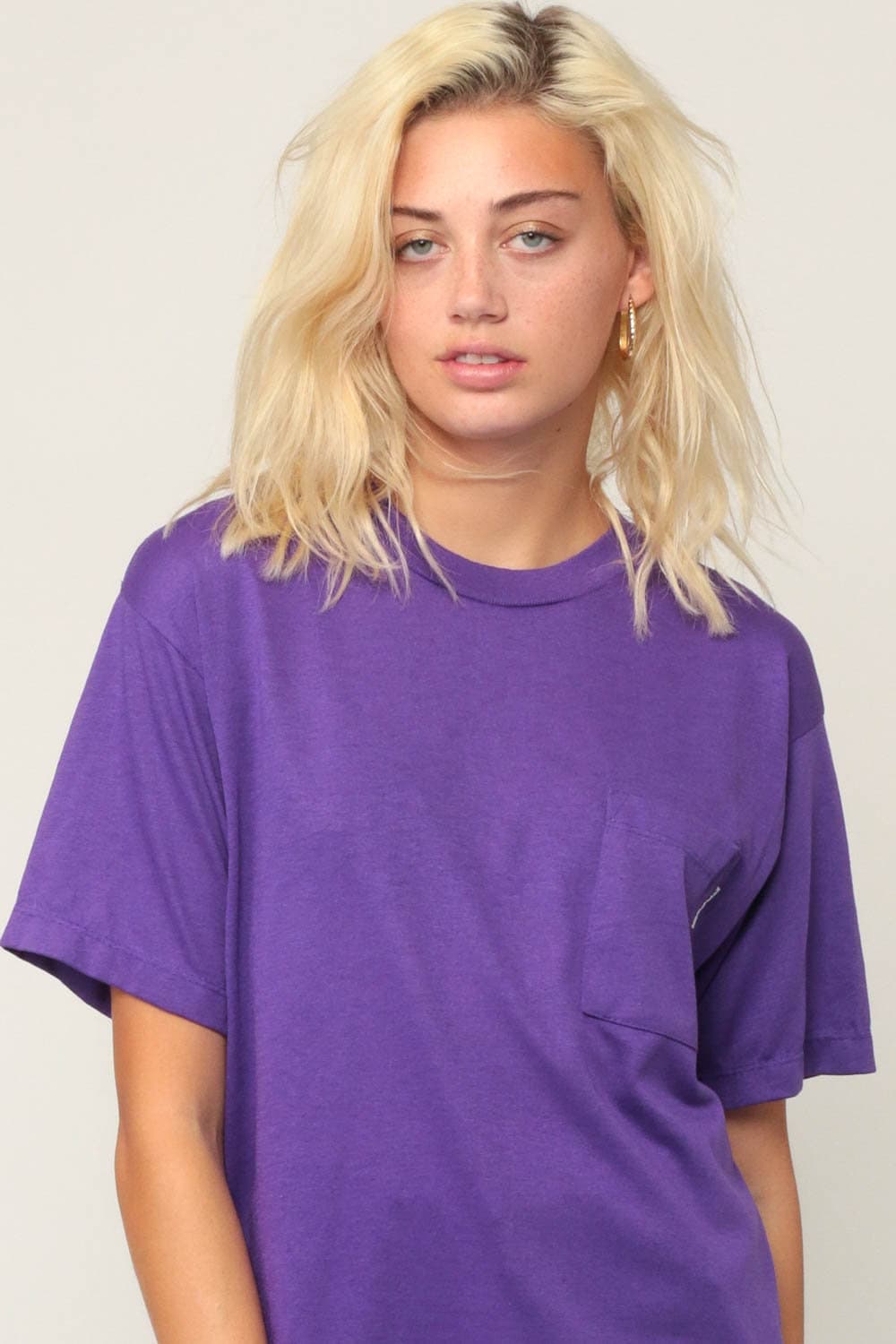 80s Purple T-Shirt Pocket Tee Cotton Blend Women's Small