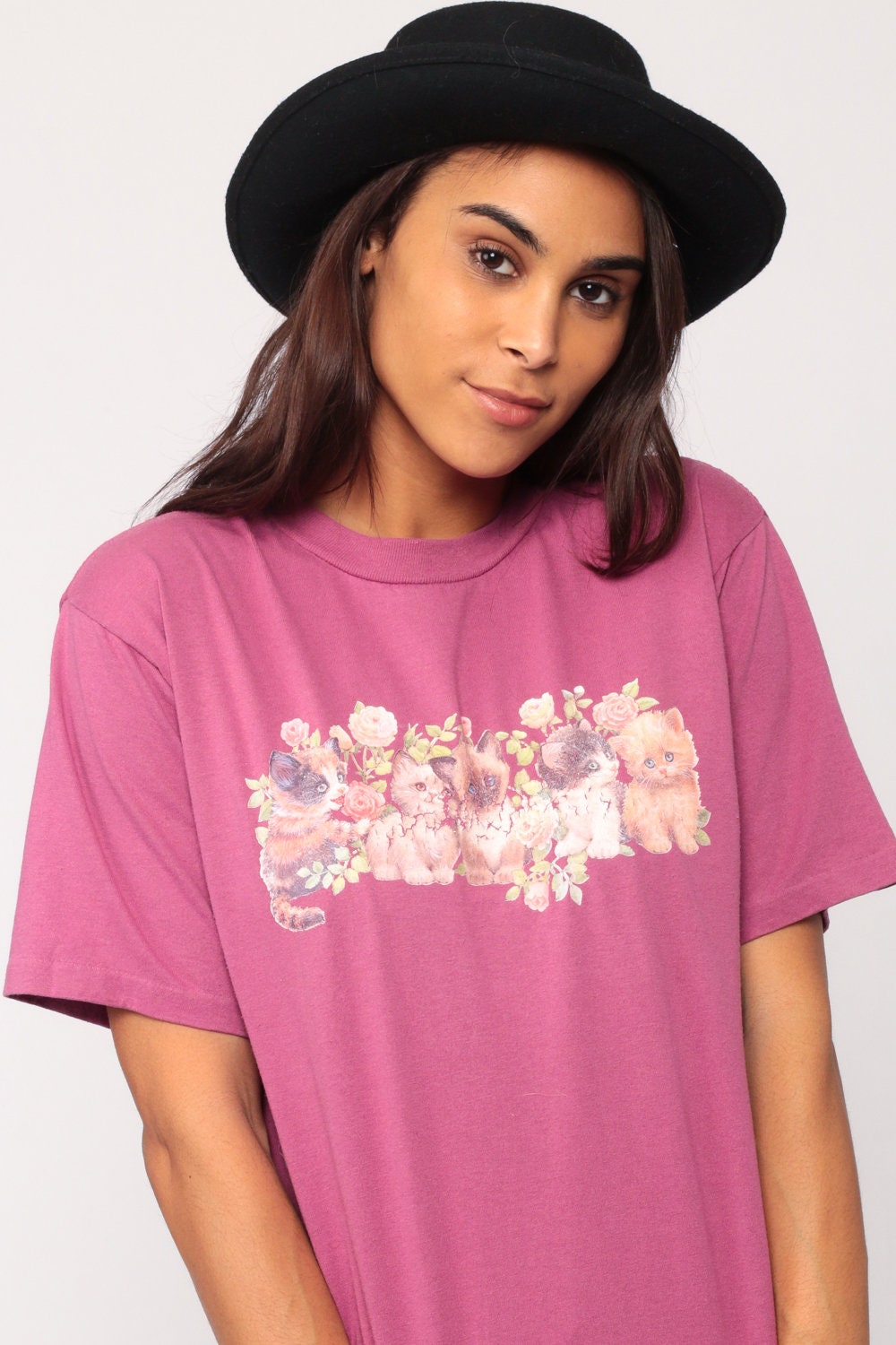 90s Kitten Graphic T-Shirt Cat Print Vintage Tee Medium