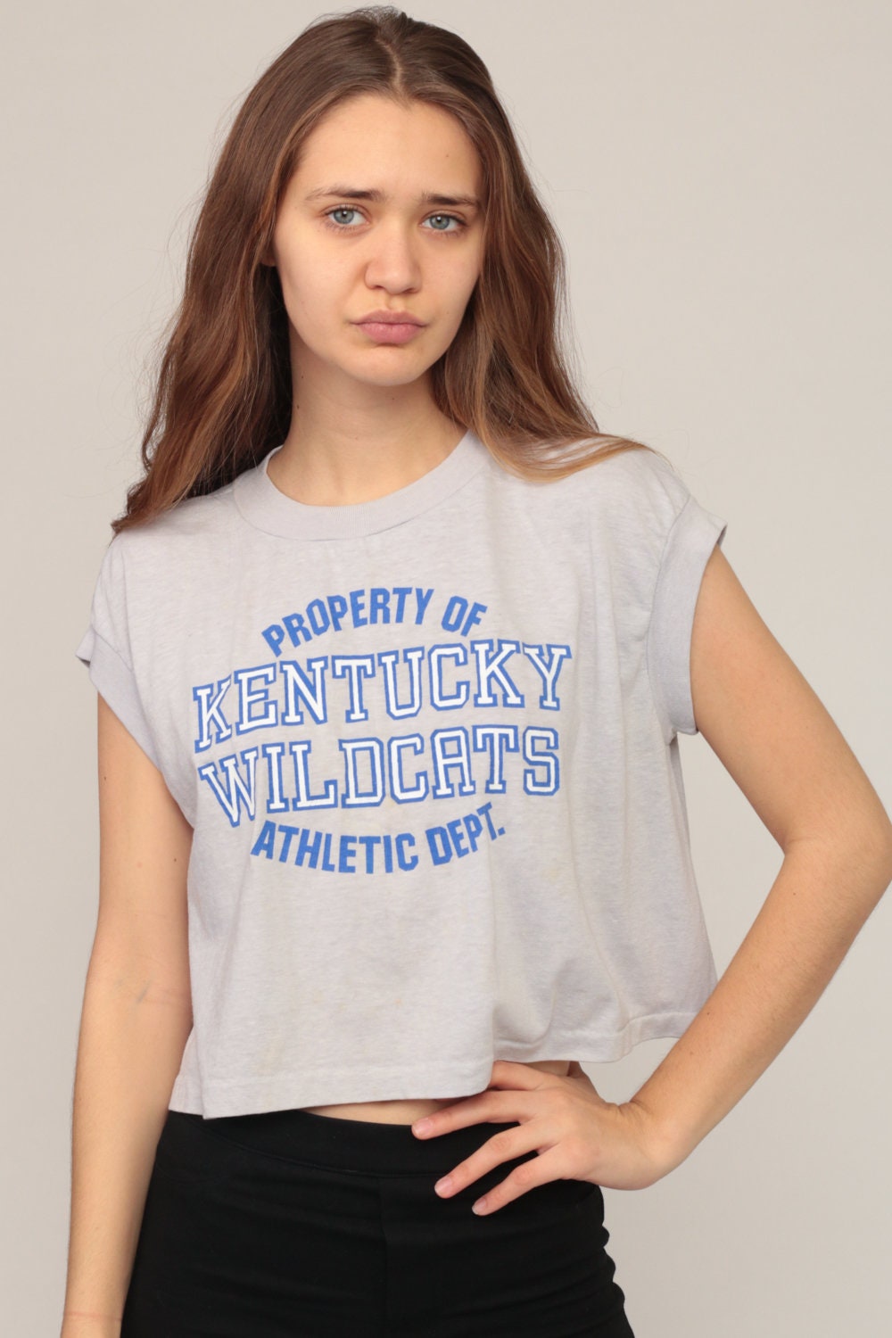 80s Kentucky Wildcats Athletic Dept Crop Top Graphic Tee Large