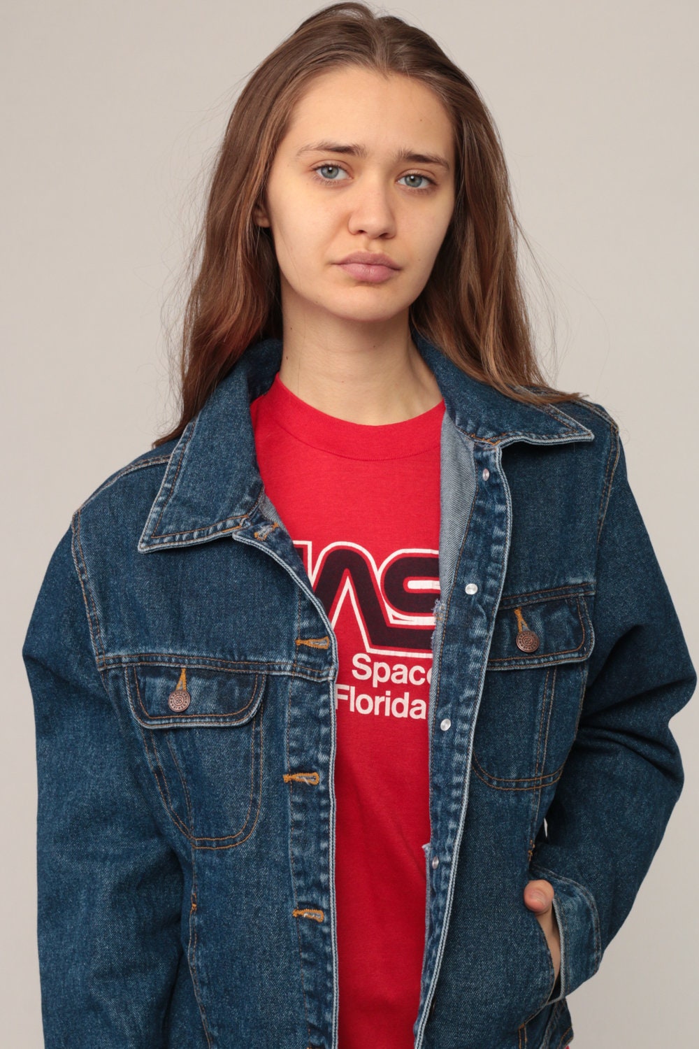 90s Bill Blass Denim Jacket Blue Jean Button-Up Small Medium