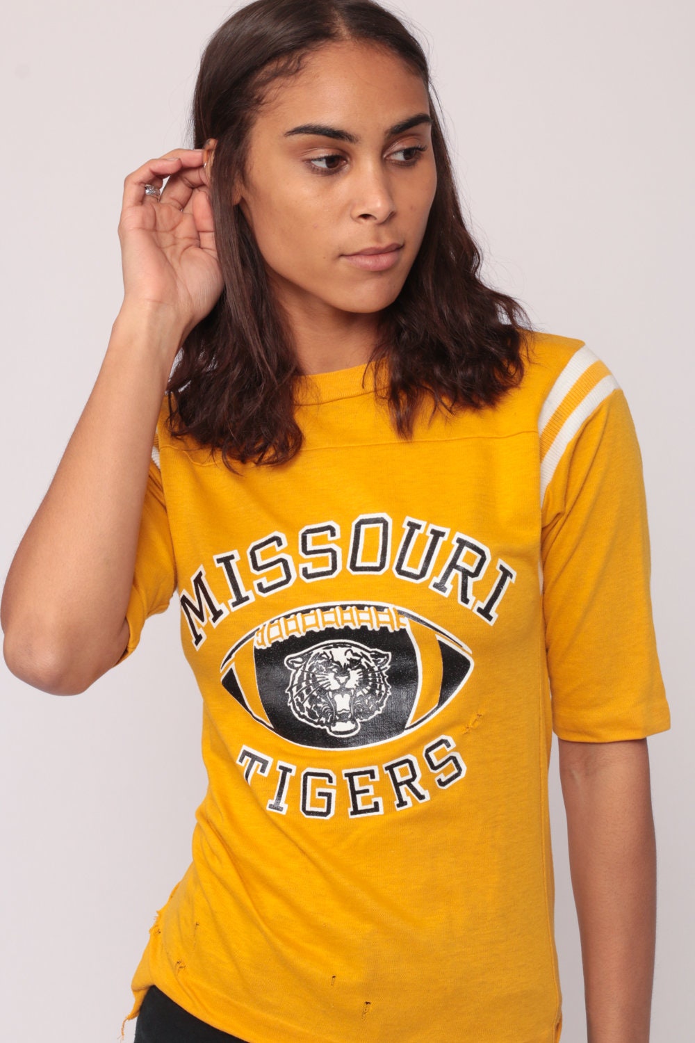 80s Missouri Tigers University Football Graphic Tee Yellow Extra Small