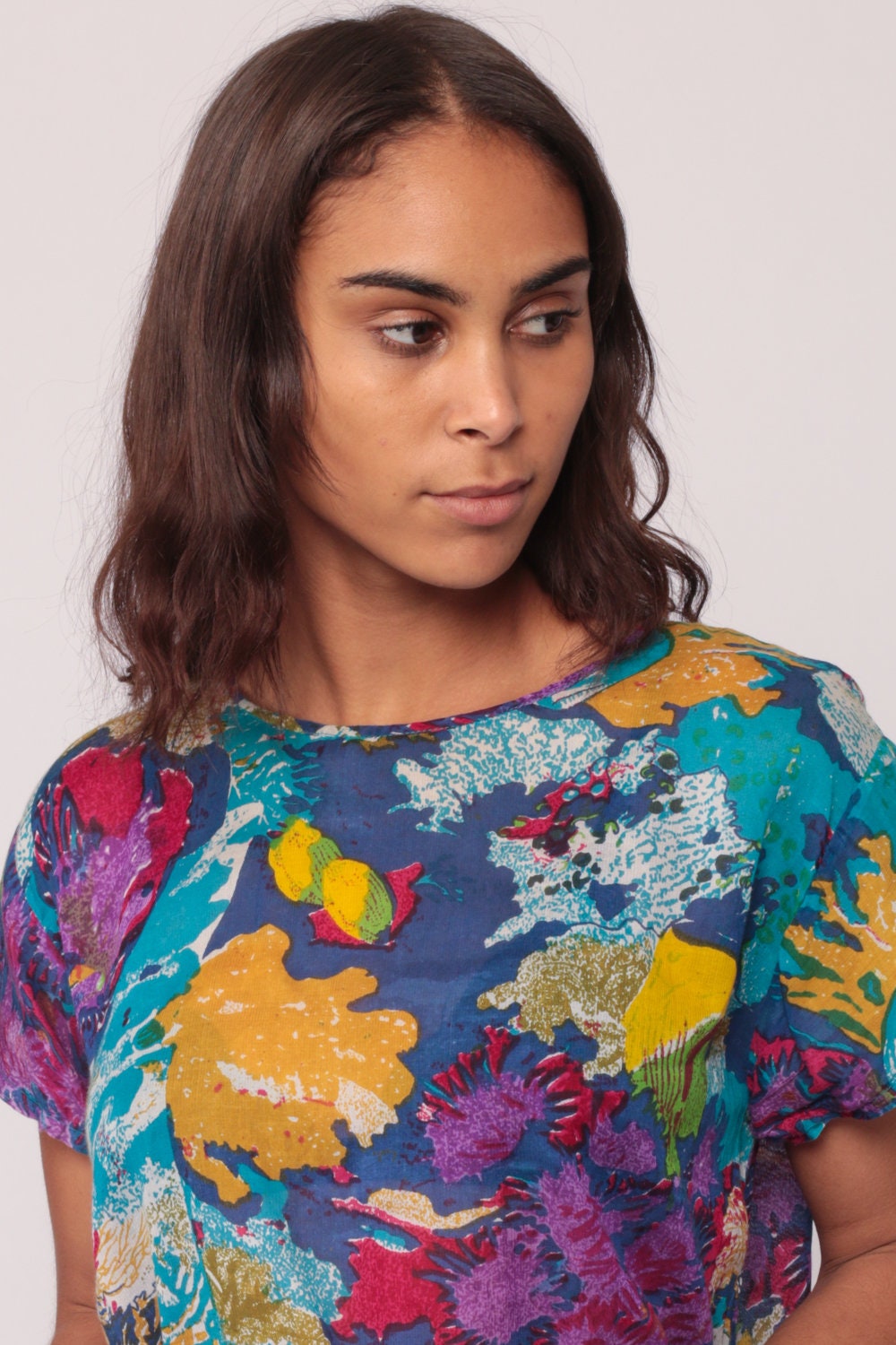 90s Under The Sea Graphic Tee Seashell Clam Print Semi-Sheer Medium