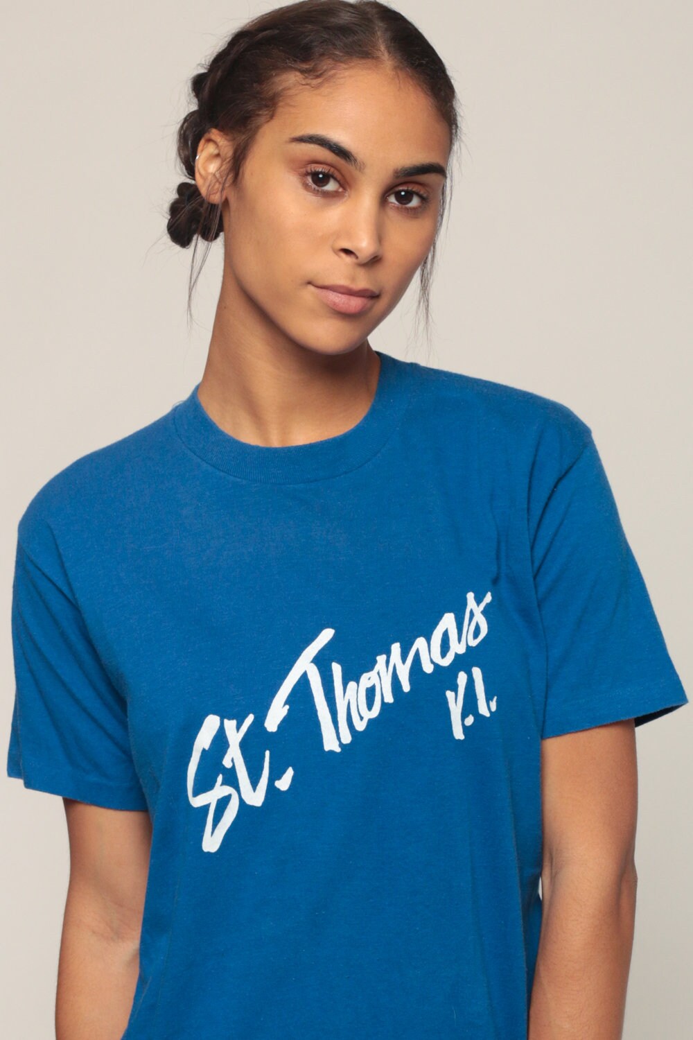 80s St. Thomas Virgin Islands Graphic T-Shirt Blue Paper Thin Medium