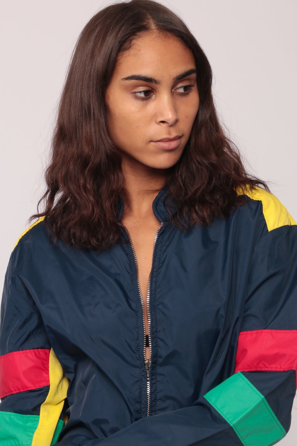 70s Roffe Windbreaker Jacket Navy Striped Lightweight Unisex Extra Small