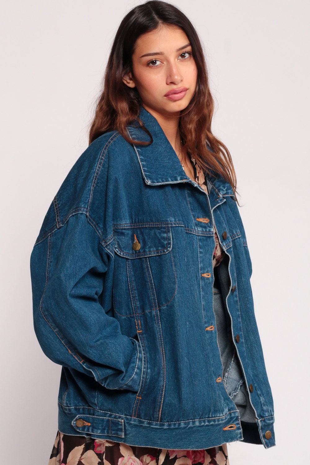 80s Blue Stone Wash Denim Jacket Unisex Button Up Extra Large