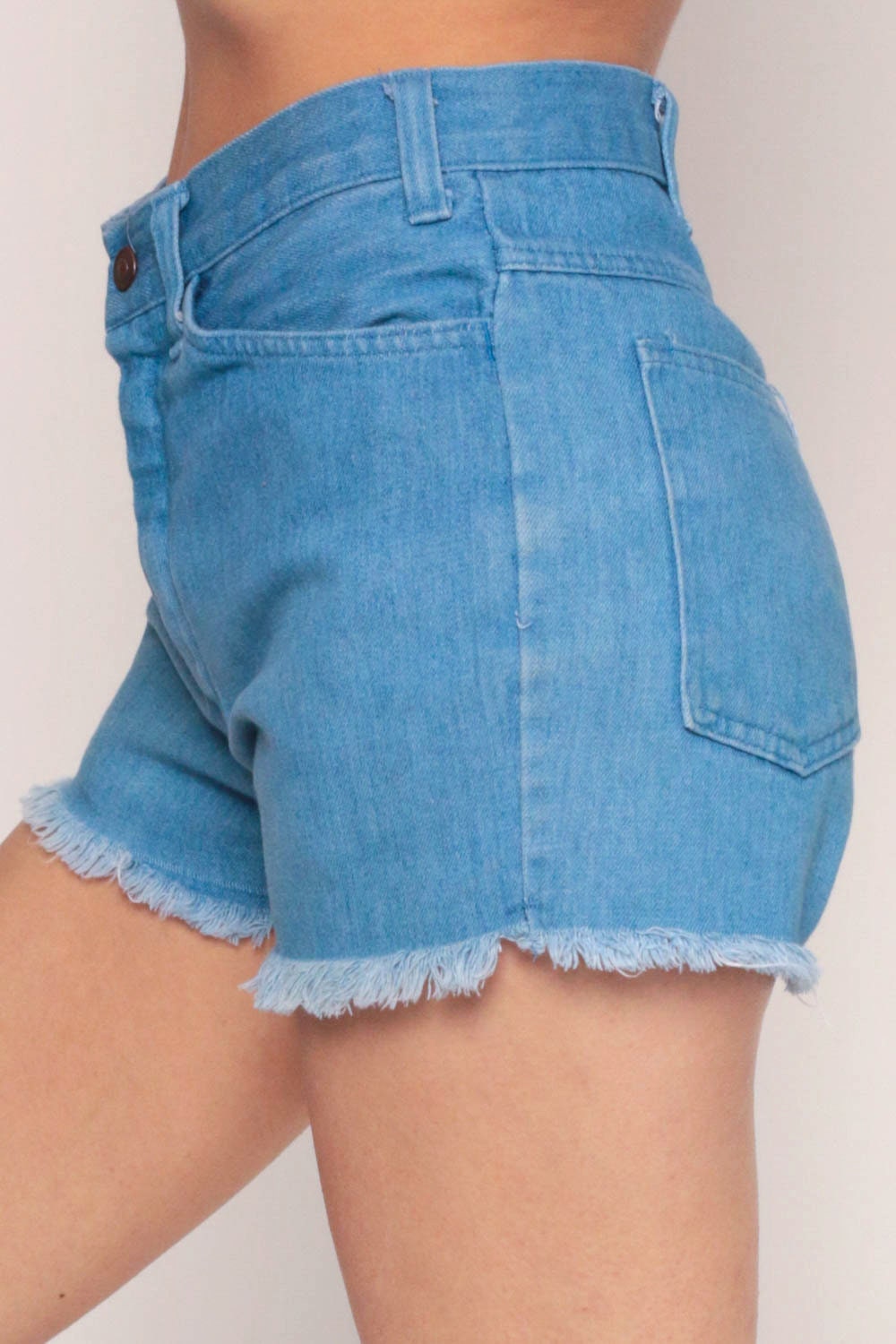 70s Blue Denim Cut-Off Shorts High Waisted Frayed Jean Shorts Small