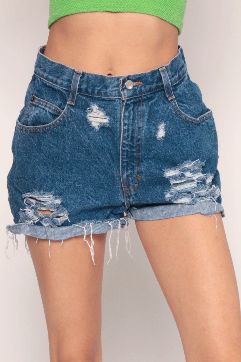 80s Gitano High Waisted Denim Cutoff Shorts Ripped Blue Small