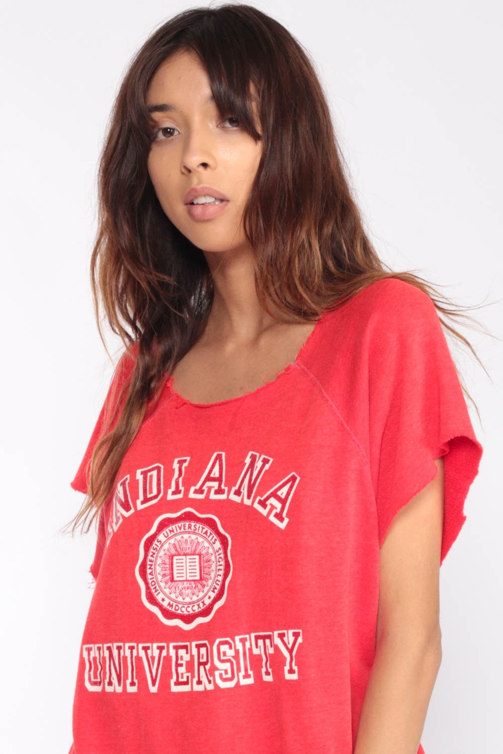 80s Indiana University Hoosiers Graphic Sweatshirt Cutoff Raglan Extra Large