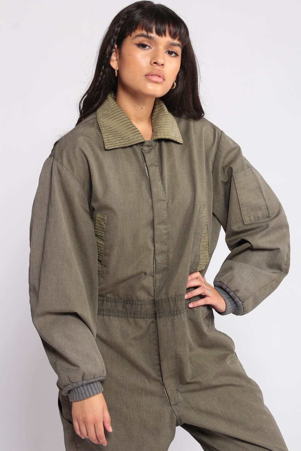 80s Sears Insulated Coveralls Jumpsuit Olive Green Zip Front Lined Medium Large