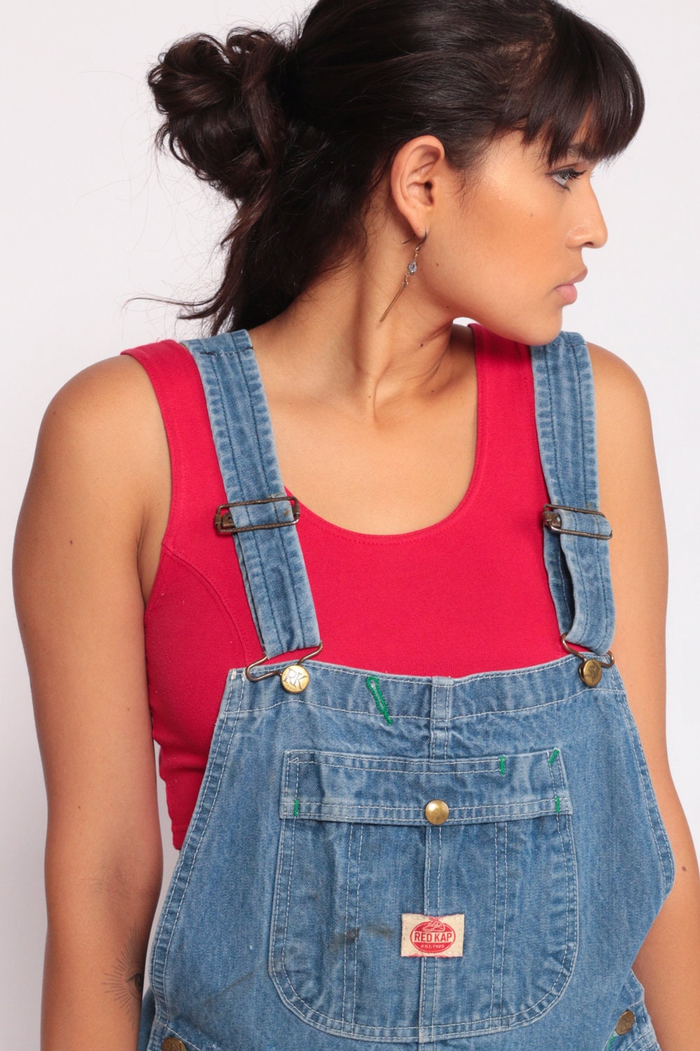 90s Blue Denim Overall Shorts Bib Suspender Shortalls Small