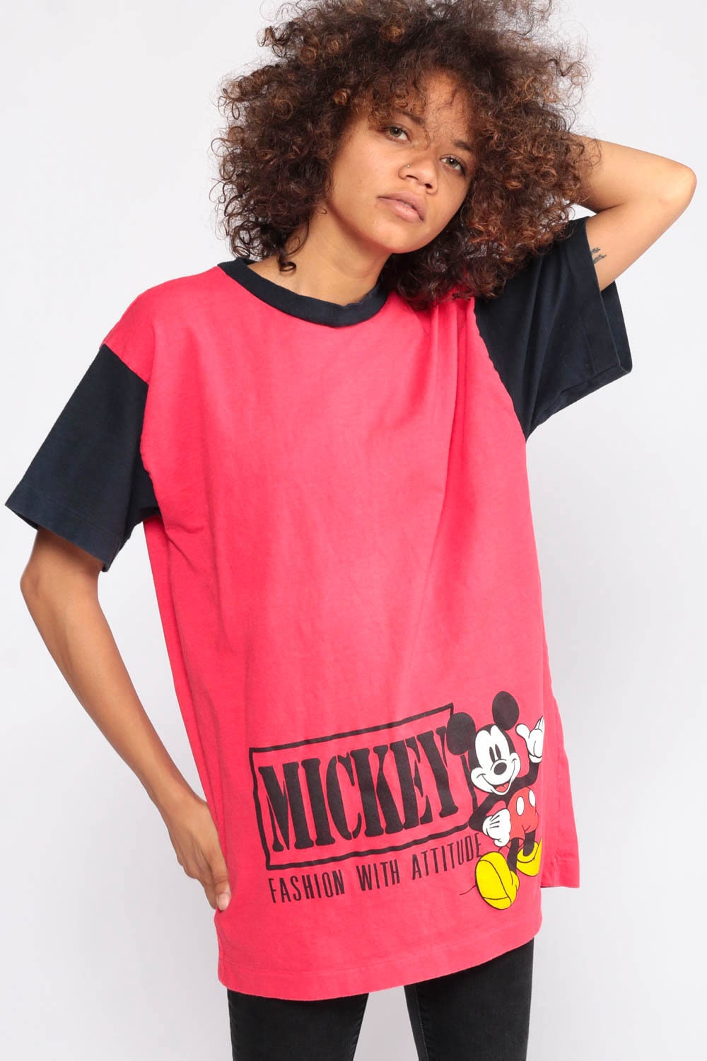 90s Mickey Mouse Fashion with Attitude Disney Graphic T-Shirt Red Medium