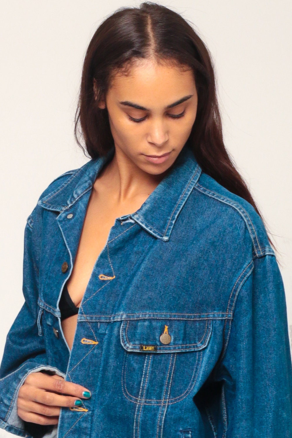 80s Lee Denim Jacket Blue Stone Wash Unisex Trucker Large