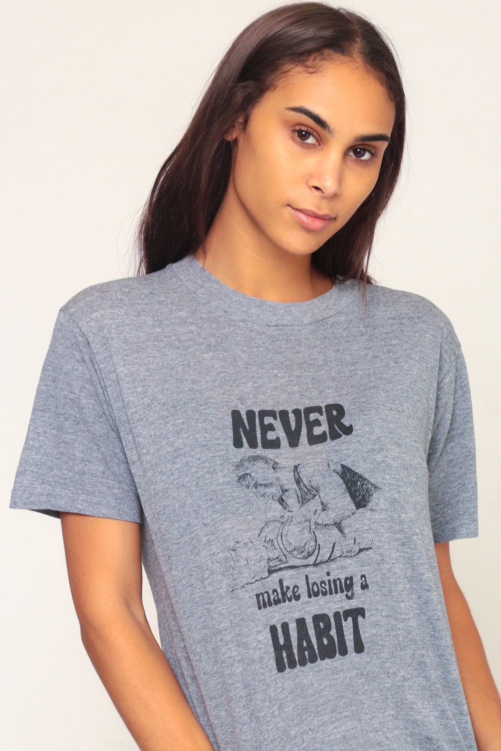 80s Wrestling Graphic T-Shirt Never Make Losing A Habit Grey Medium