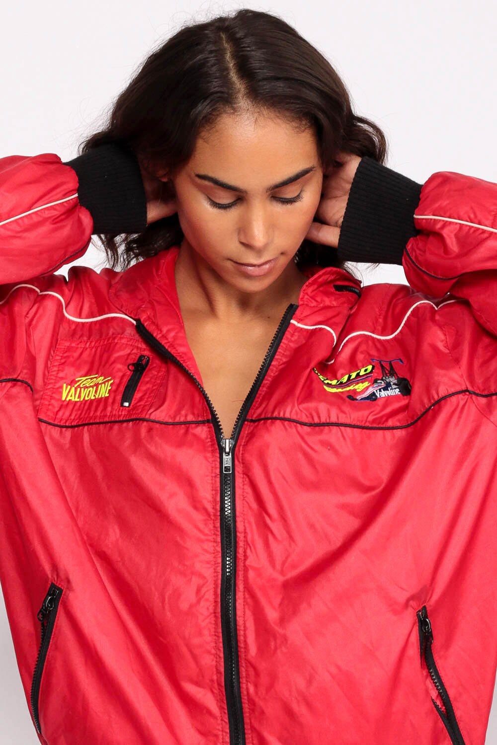80s Joe Amato Racing Jacket Red Nylon Cafe Racer Moto Windbreaker Extra Large