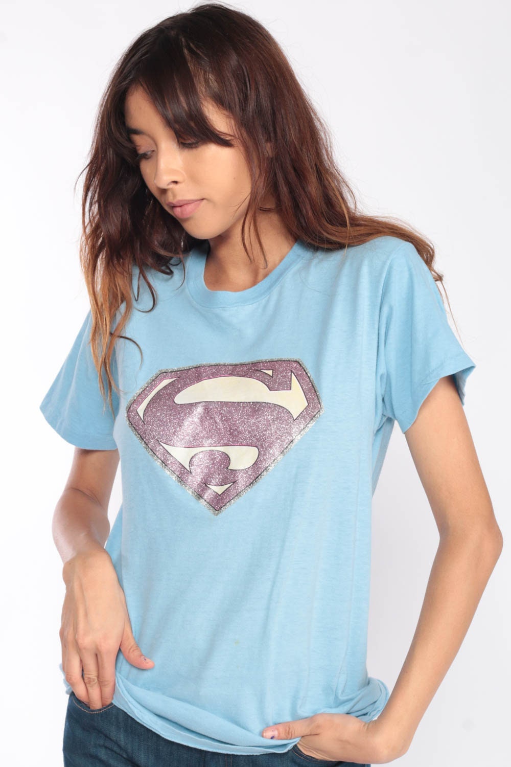 80s Superman DC Comics Graphic T-Shirt Iron-On Print Unisex Medium