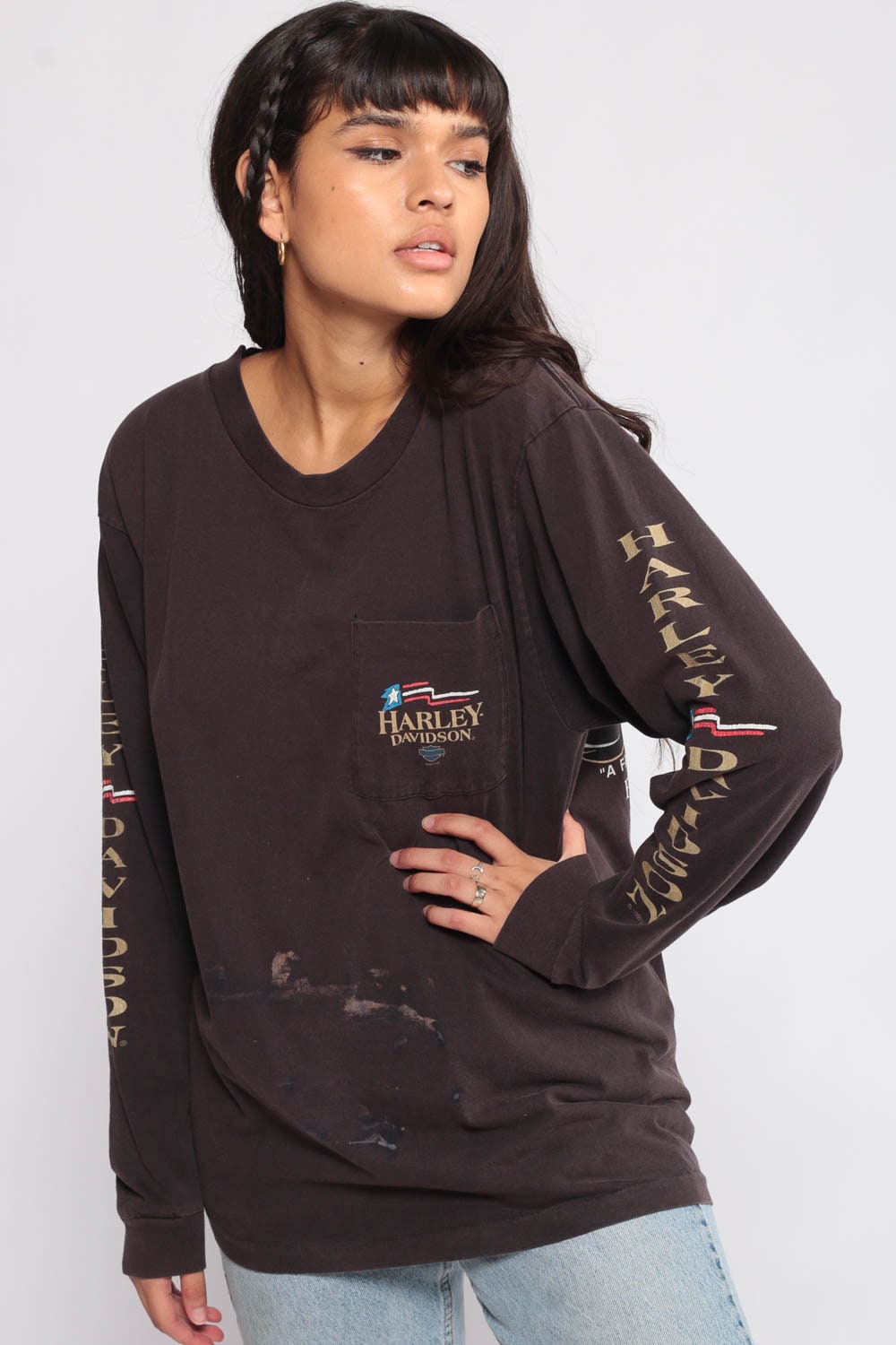 90s Harley Davidson San Francisco Motorcycle Long Sleeve Graphic Tee Medium