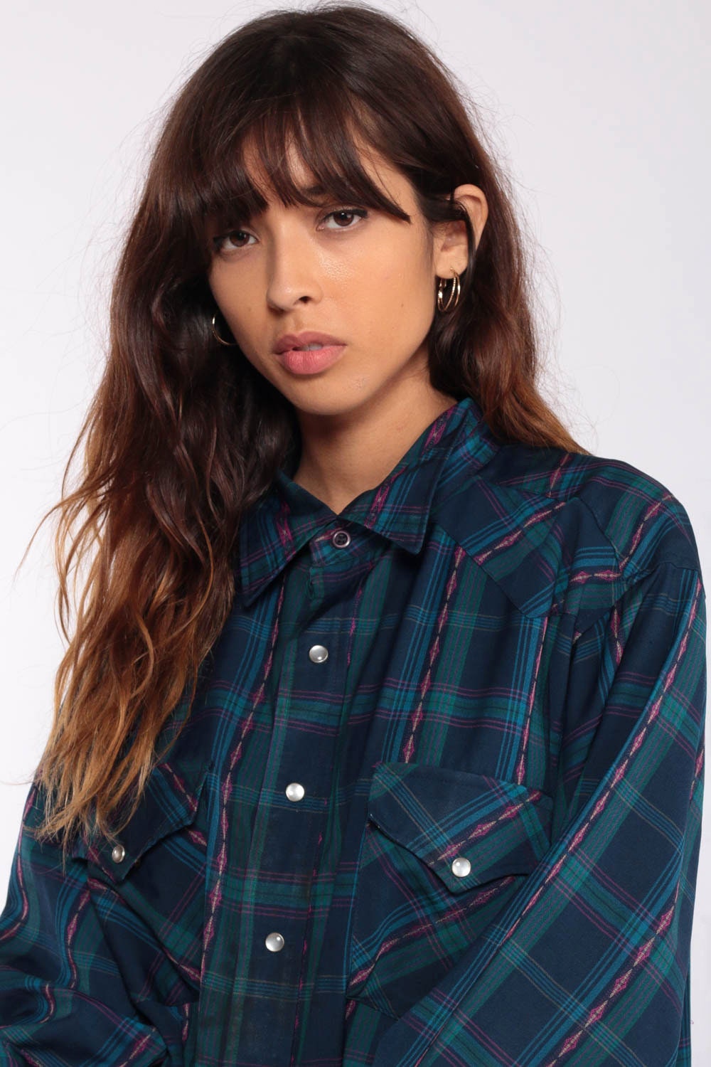 80s Pendleton Blue Plaid Pearl Snap Western Shirt Extra Large XL