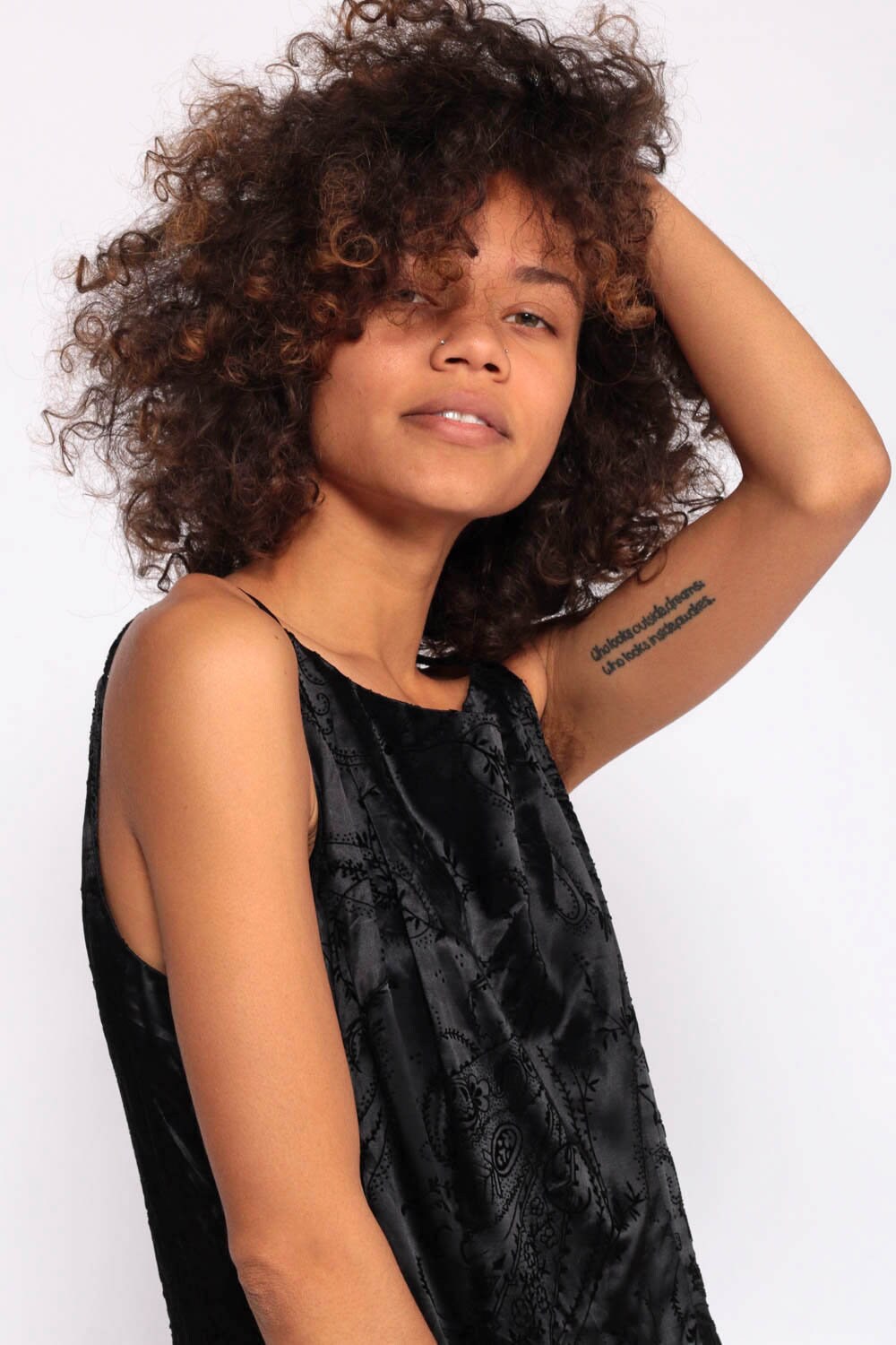 90s Black Satin Mini Dress Paisley Flocked Velvet Sleeveless Shift Small