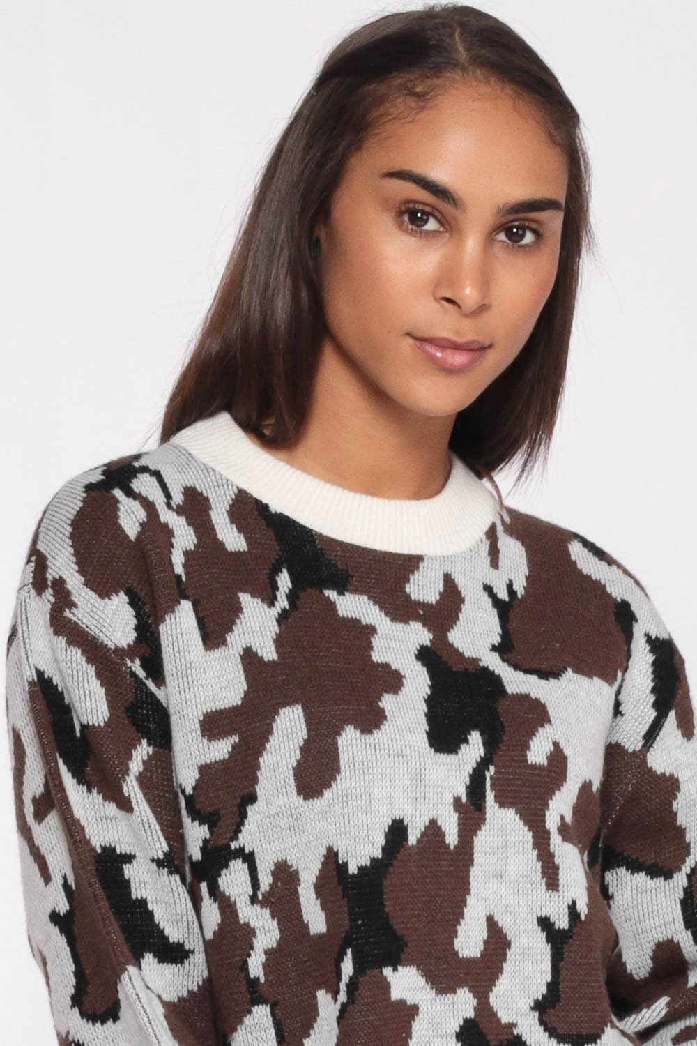 80s Camo Pullover Sweater Brown White Camouflage Knit Extra Large XXL