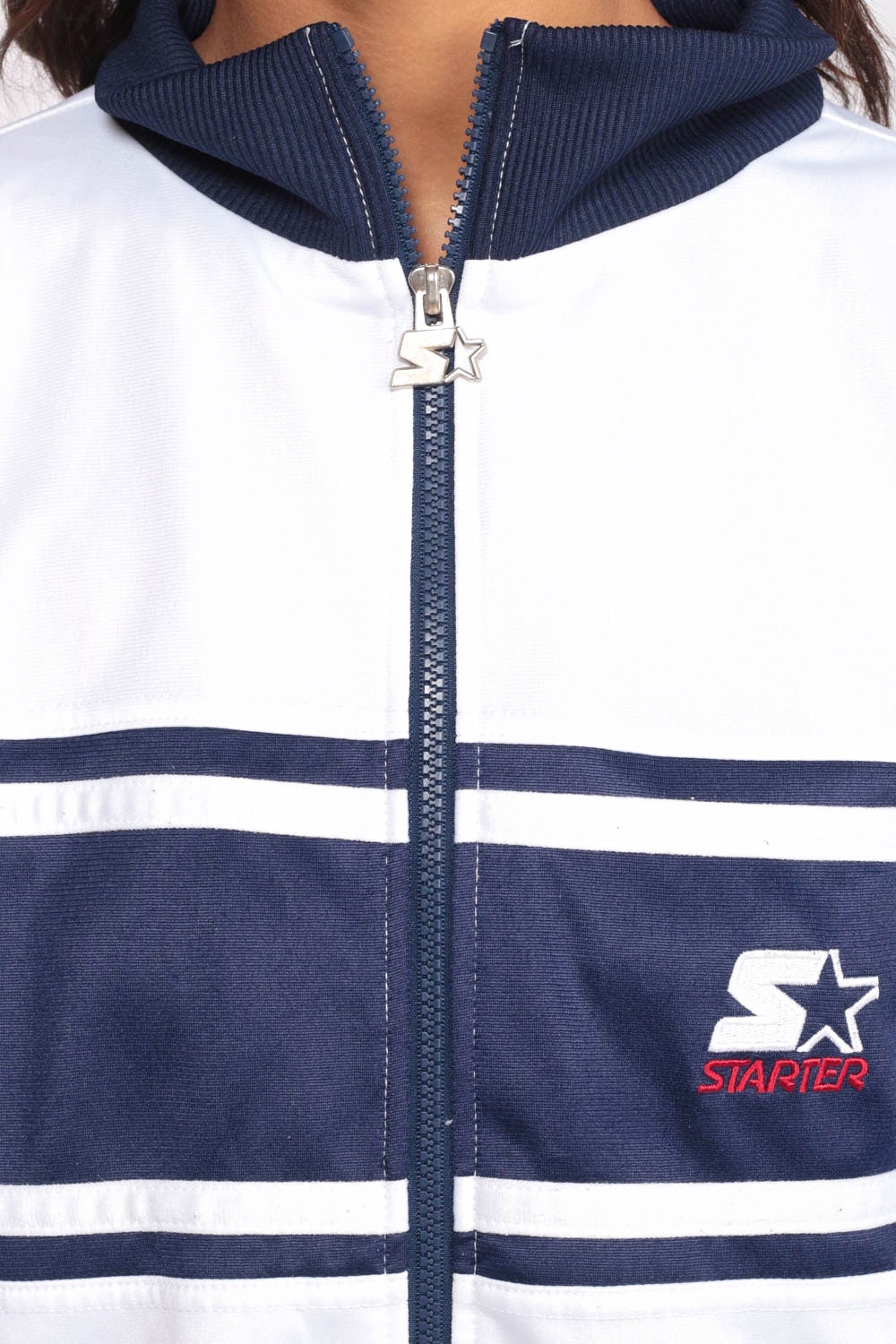 90s Starter Track Jacket White Blue Striped Zip-Up Medium Large