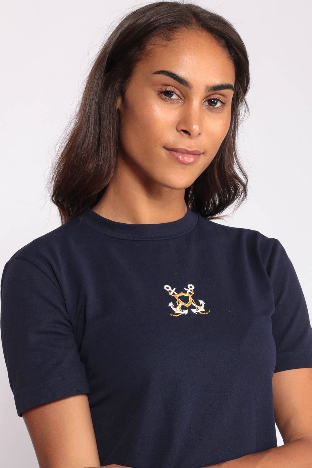 70s Nautical Anchor Print T-Shirt Navy Short Sleeve Vintage Tee Small